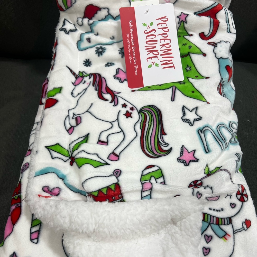 Peppermint Square Pastel Gingerbread Christmas Sherpa Throw New